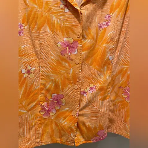 Erika VTG Orange & Pink Tropical Floral Print Sleeveless Button-Up Blouse Top
