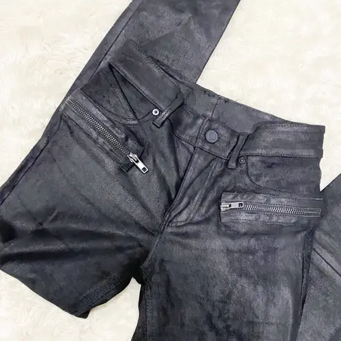 RTA Edgy Biker Rock and Roll Skinny 100% lambskin stretch leather Pants Black Size 24