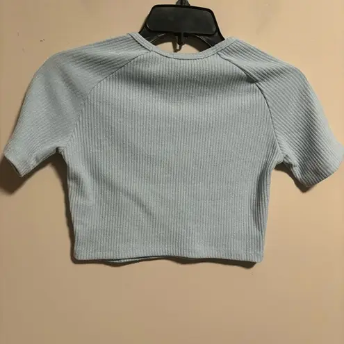 ECHT Comfort Short Sleeve Active Ribbed Cropped Stretch Tee Baby Blue Size Small