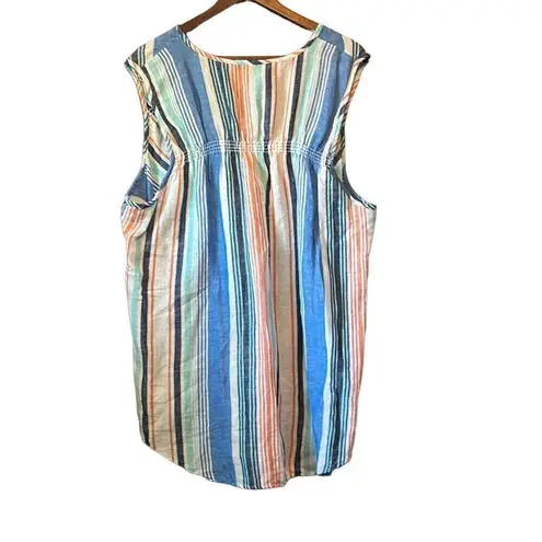 Natural Reflections Natural Life Striped Sleeveless Top Blue Orange V Neck Casual