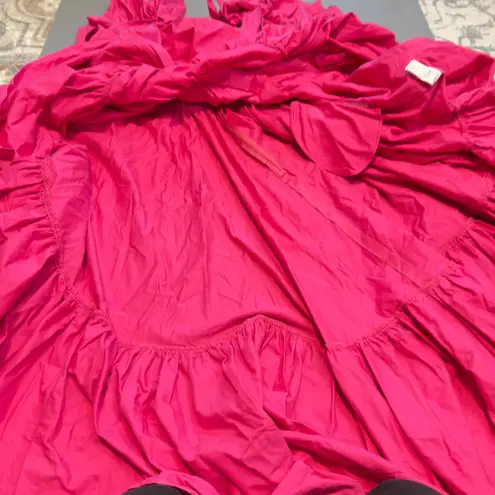 Hot Pink Ruffle Tiered Maxi Dress V Neck Tie Back Occasion Party Size XL