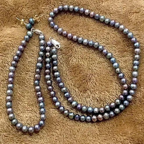 Sterling Silver Peacock Cultured Pearl Jewelry Set