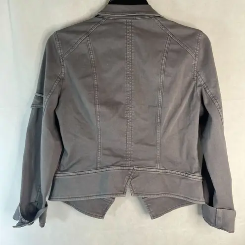 White House | Black Market  Gray Denim Moto Military Jean‎ Jacket Women's Size 4P