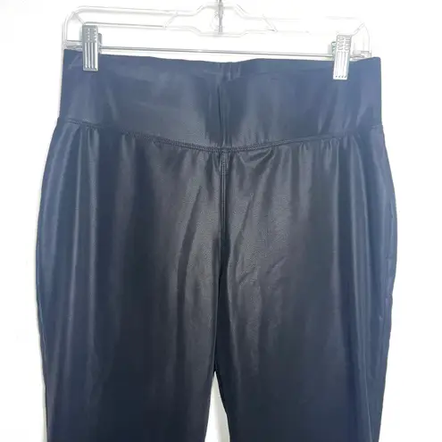 One 5 One Solid Black Faux Leather 4-way Stretch Leggings