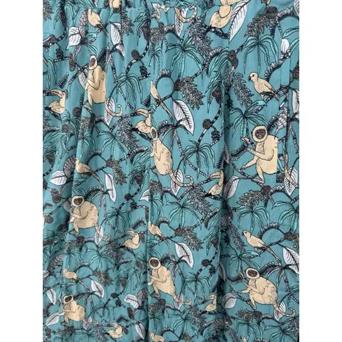 Roller Rabbit Pants Women S Blue Bird Monkey Wildlife Forest Wide Leg Tropical