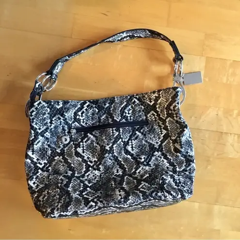 Penelope Ann Faux Leather Snakeskin Shoulder Bag, Black, Gray, White, Silver Black