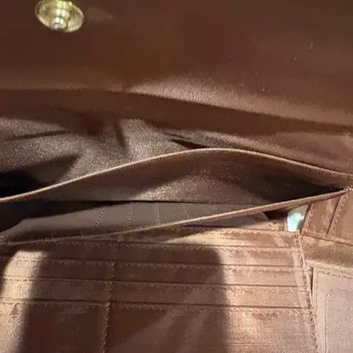 Longaberger Homestead Brown Leather Wallet with a Red Plaid Flap snap closure