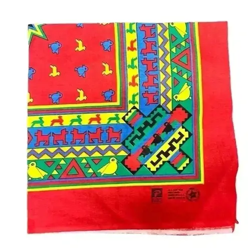Vintage Paris Bandana Made USA Southwest Aztec Native Print Animals RED Square