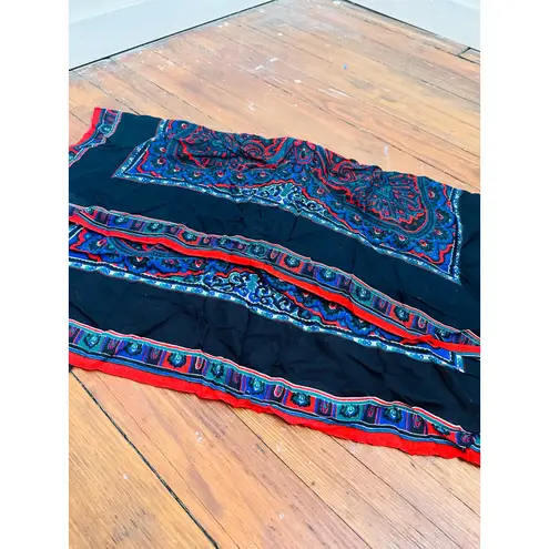 Amanda Smith Vintage Black Red Green Paisley Italy Rayon Scarf
