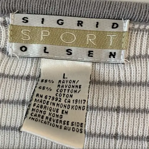 Sigrid Olsen  Sport White Gray Striped Cardigan L