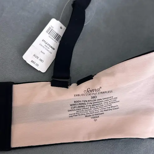 Soma Enbliss Stay Put Strapless Bra Size 38D Convertible Black New See Desc