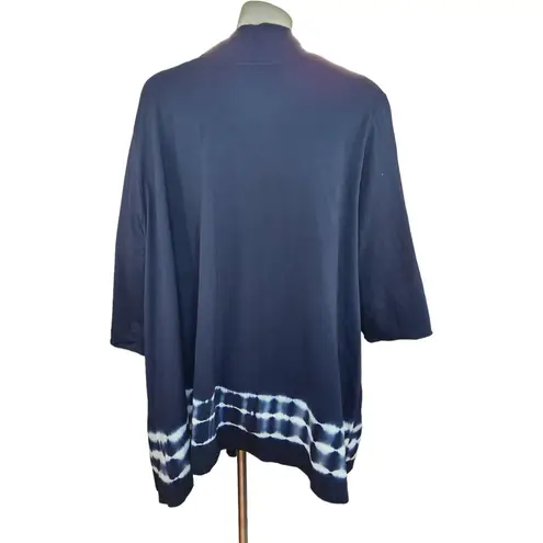 Woman Within Long Sleeve Open Faced Cardigan Size 2X Navy White Tye-Dye Bottom