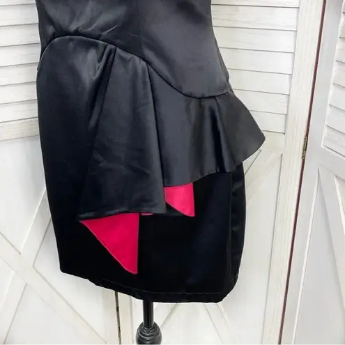 Moa Moa Strapless Colorblock Ruffle Mini Party Dress Black Pink Small