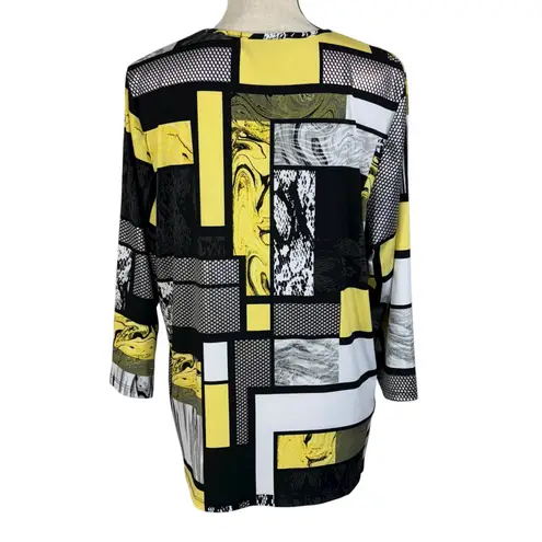 Allison Daley Large Top Geometric Stretch 3/4 Sleeve Round Neck Pullover Multi