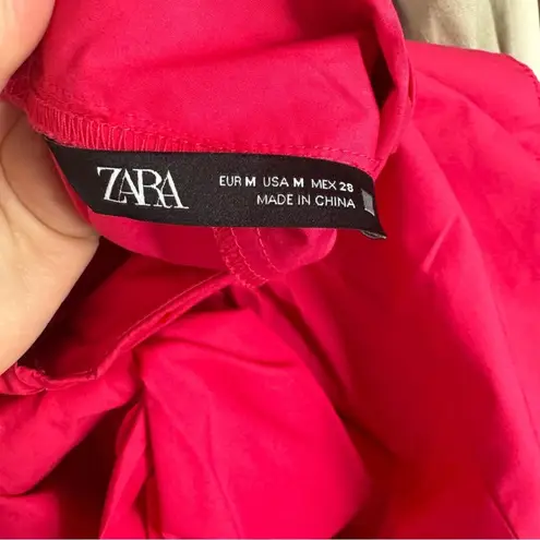 ZARA  Hot Pink Poplin Cotton Bow Sleeveless Blouse Size Medium