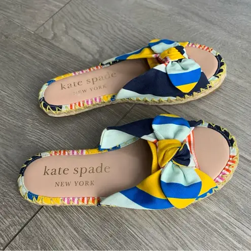 Kate Spade  Vibrant Blue and Yellow Stripes Slip-On Espadrille Sandals