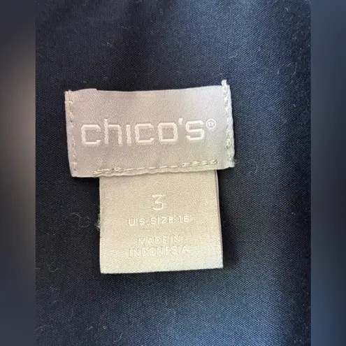 Chico's  Women's Button Down Shirt Size 3 US 16 Navy Blue Stretch Puff Sleeve