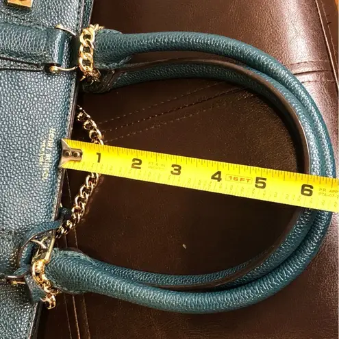 Henri Bendel CARLYLE Caviar Tumbled Teal Leather Satchel Bag with Original Strap