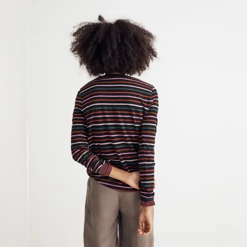 Madewell  Whisper Cotton Rib-Crewneck Long-Sleeve Tee in Ryley Stripe Size Small