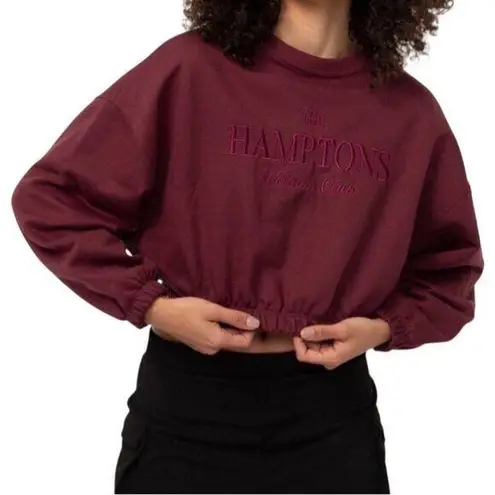 Hamptons Wellness Club Burgundy Cropped Crew Neck Sweatshirt M Spellout Cozy Red Size M