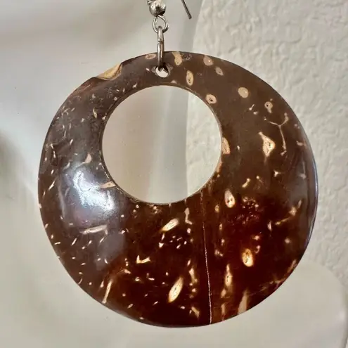 Coconut Shell large circle Earrings Brown