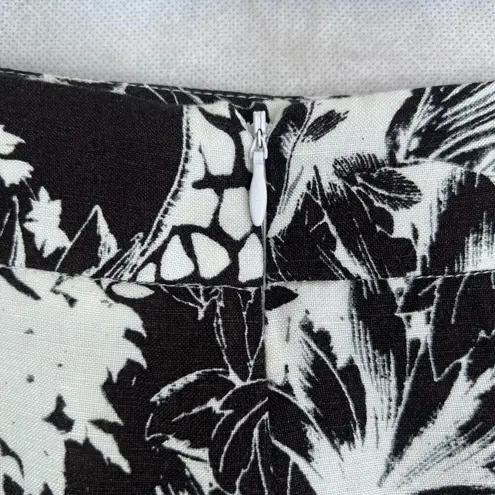 Grace Elements Linen Blend Black White Tropical Floral Midi Skirt Size 12