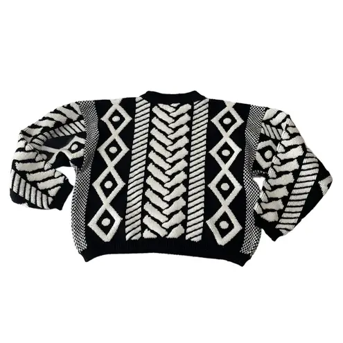 Vintage 80s Jamie Scott B&W Chunky Knit Abstract Sweater Black Size M