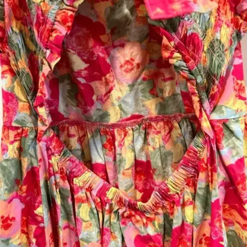 Peyton &‎ Parker dress 100% Cotton Pink Floral Ruffle Smocked Bib Tie size M Size M
