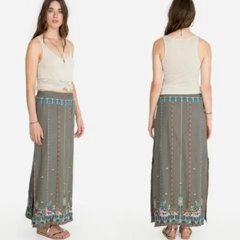Johnny Was Grey Embroidered Linen Smock Maxi Skirt Slit Bohemian