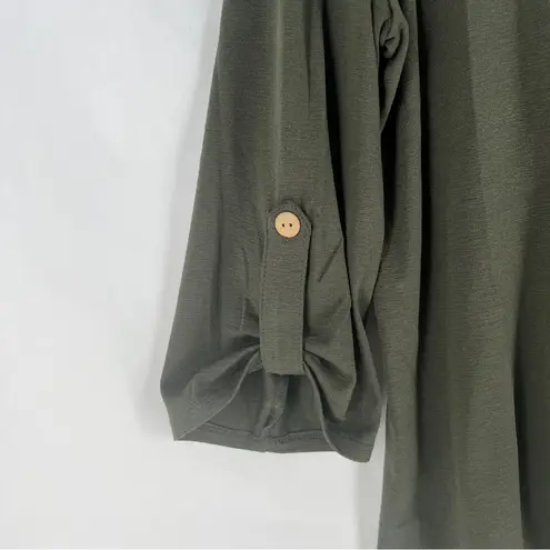 Fortune + Ivy Green Stretch Jersey Knit Button Tie Front 3/4 Sleeve Top Size XXL