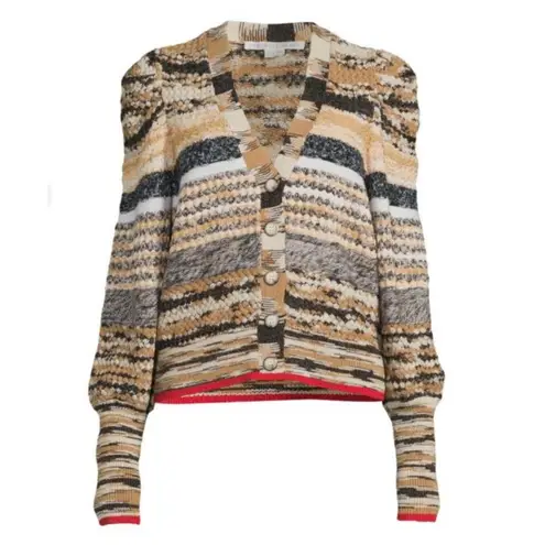 Veronica Beard Cecily Wool Blend Puff Sleeve Beige Cardigan Sweater Womens Large