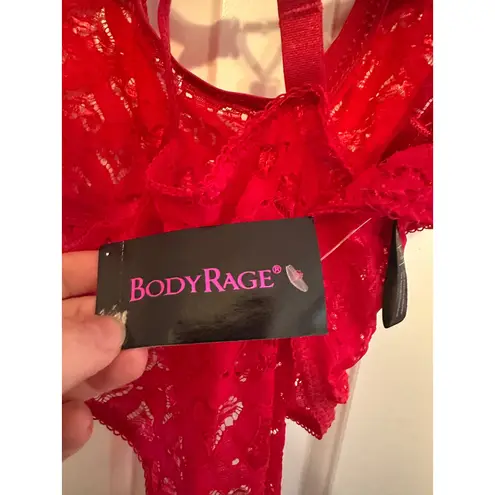 BodyRage Red Lace Bodysuit Lingerie Rhinestone Straps Valentine's Day NEW 1X Red