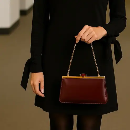 Vintage Etra Brown Leather Frame Clutch with Gold Hardware