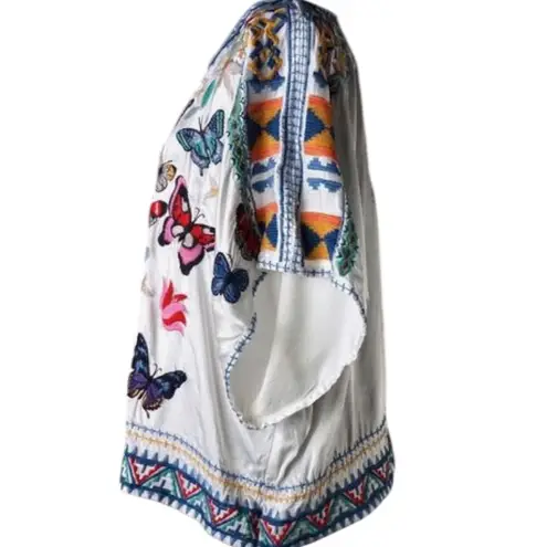 Johnny Was Vanny heavily Embroidered Satin Butterfly Blouse NWT