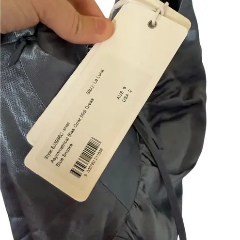 Shona joy NEW La Lune Asymmetrical Bias Cowl Midi Dress in Blue Smoke