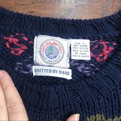 vintage • handknit sweater pullover chunky oversized navy blue 1990s cable knit Size L