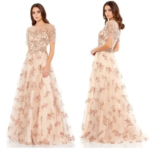 Mac Duggal NWT 79317 Embellished Illusion Short Sleeve A Line Gown Sz 4 $698