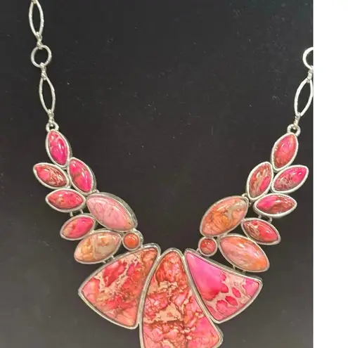 Artisan Vintage Sterling Silver Pink Magnesite Statement Collar Necklace Toggle Clasp