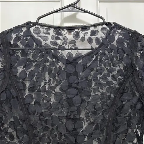 Rachel Rachel Roy Black Leaf Printed Sheer Mesh Lace Long Sleeve Blouse