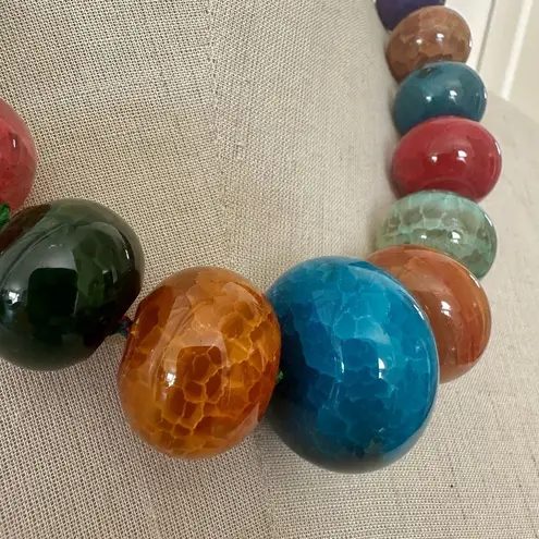 Lucas Lamenth LUC Multicolor Dyed Agate Statement Necklace with Sterling Clasp