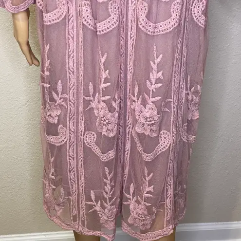 JODIFL Boho Hippie Blush Pink Dress Embroidered Sheer Mesh Over Lining Size M/L