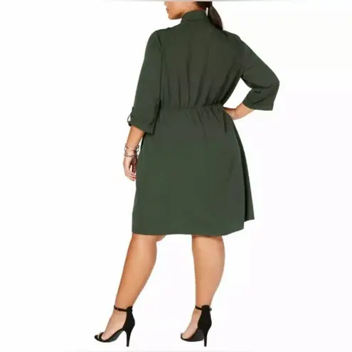 Love Squared Plus Faux Wrap Pleated Shirtdress in Olive Size 2X NWT