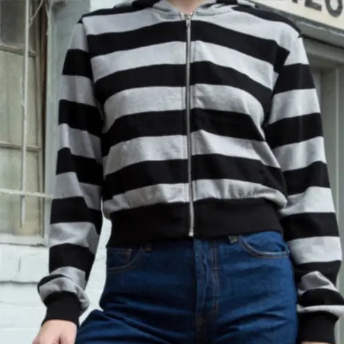 Brandy Melville rare striped black grey Crystal zip up hoodie 28 From Amanda