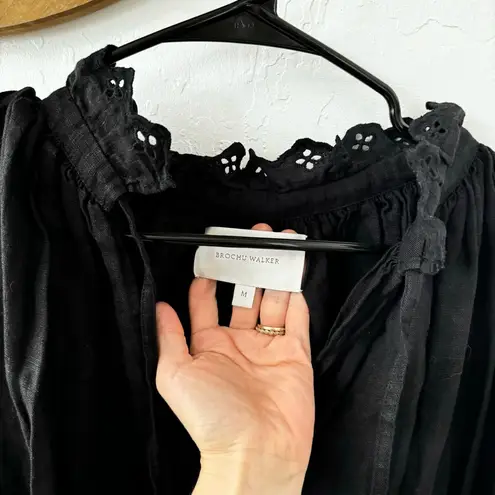 Brochu Walker Black St. Tropez Waist Chest Tie Eyelet Collar Oversized Dress M