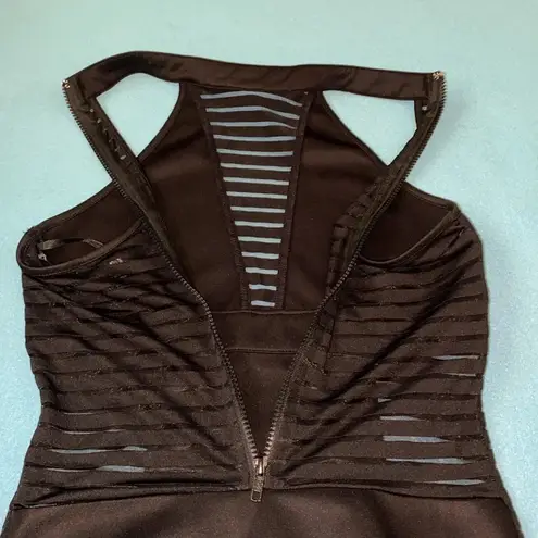 OHYES FASHION choker mock style mesh thong bodysuit zipper back NEW size L Black Size L