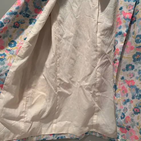 NWT Fate Floral Meet Me in Paris Blazer Jacket Small Open Front Linen Cotton Pink