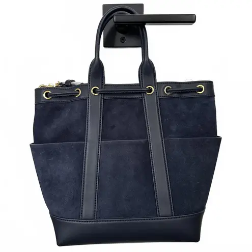 Veronica Beard Goody Suede & Leather Bucket Bag Navy NWT