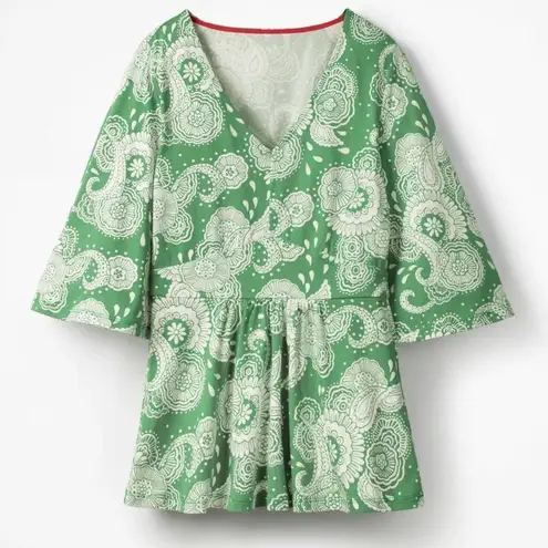 Boden USA BODEN Louisa Top Womens 6 Green Bell Sleeve Floral Jersey Paisley Modal Coastal
