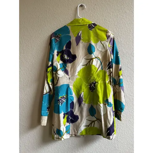VTG 60's INDORABLES of CALIFORNIA MOD Bright Floral Jacket Shirt Shacket S