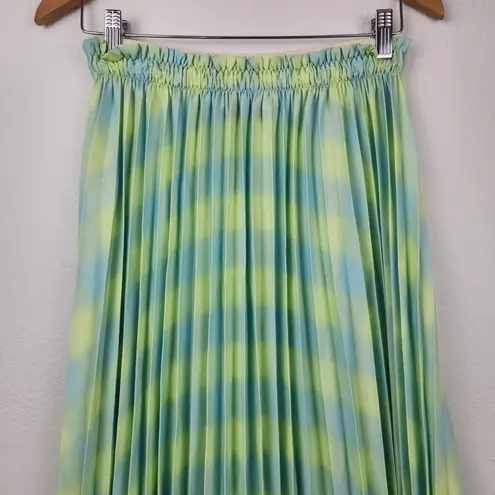 Proenza Schouler Pleated Georgette Midi Skirt Yellow Blue Size Small NWT